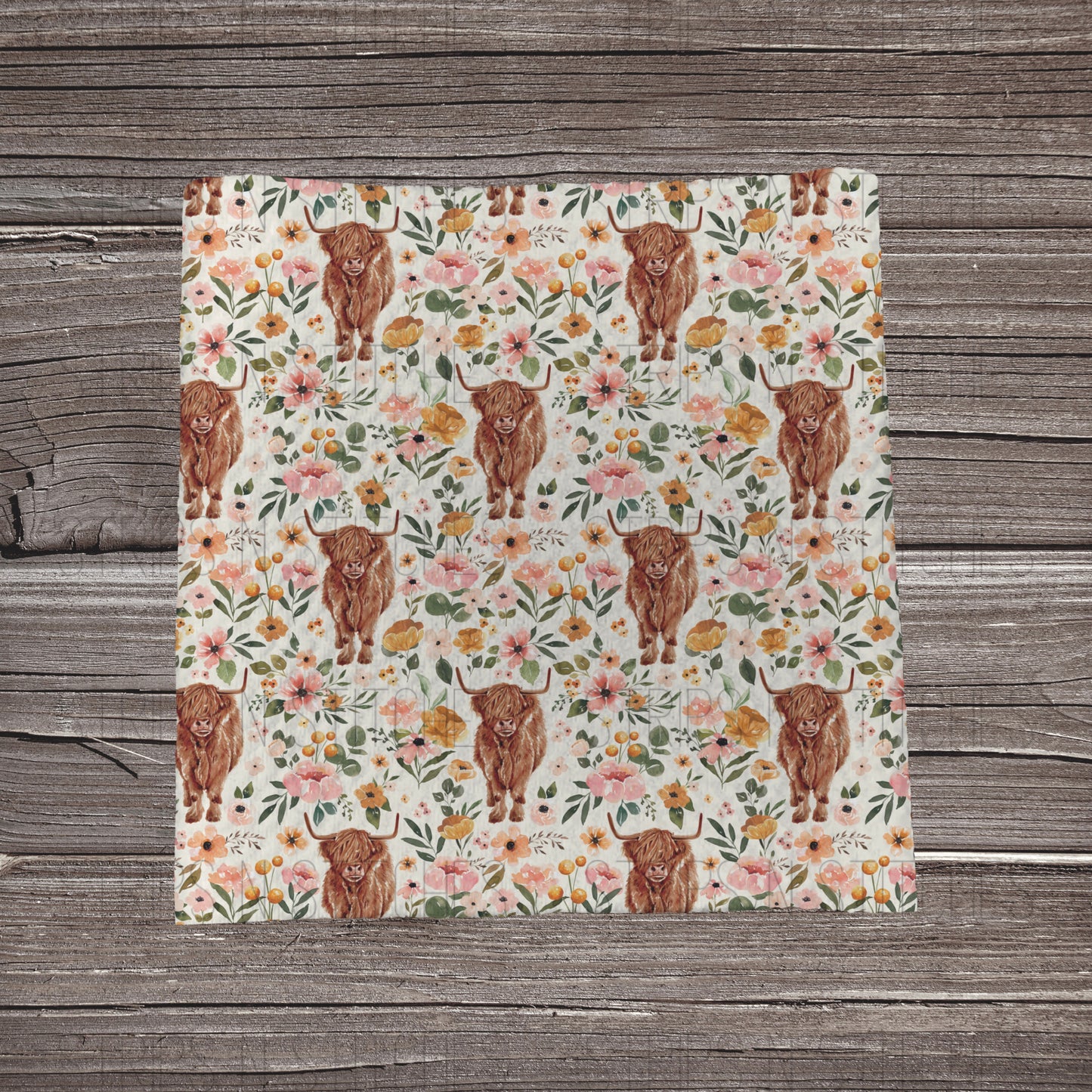 Floral Boho Highland Cow | Fabric Strip- Bow Making- Headwrap- Scrunchies