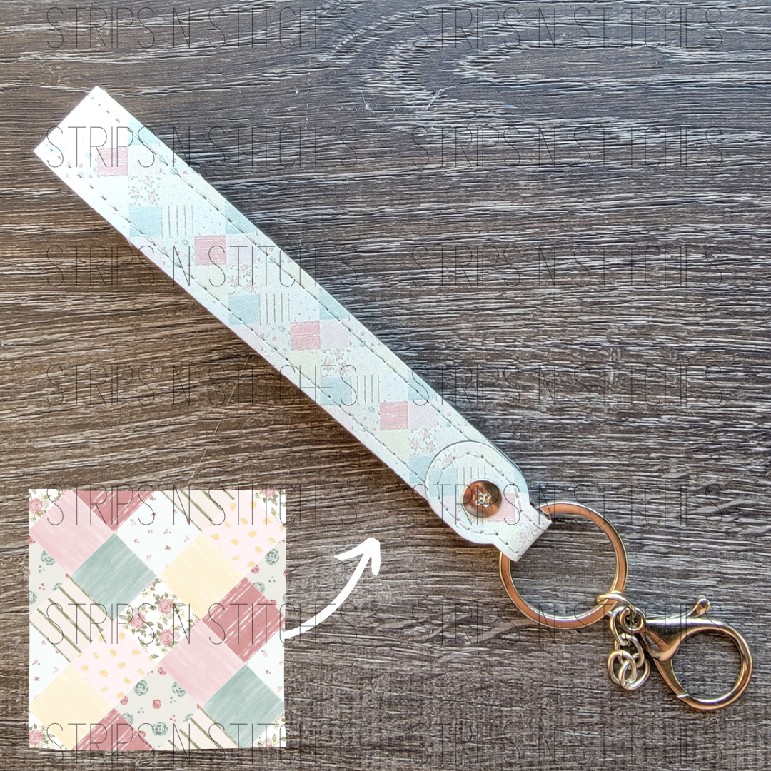 Patchwork Faux Leather Wristband Keychain