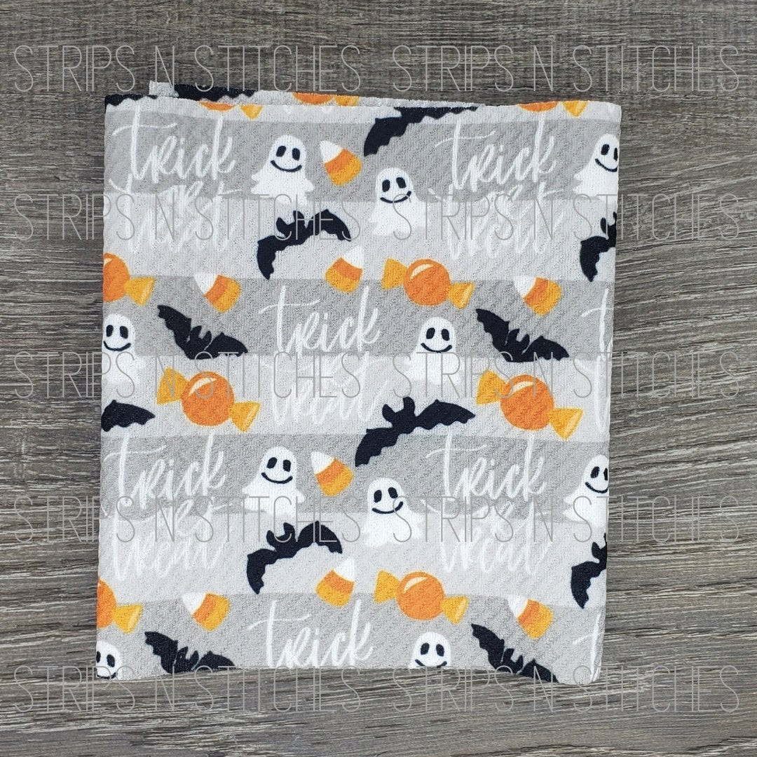 Gray Trick or Treat Fabric Strip- Bow Making- Headwrap- Scrunchies