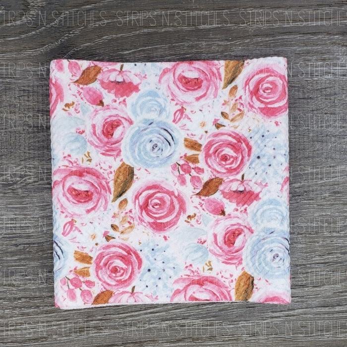 Pink & Blue Roses | Bullet Fabric Strip | Bow Making | Scrunchie |
