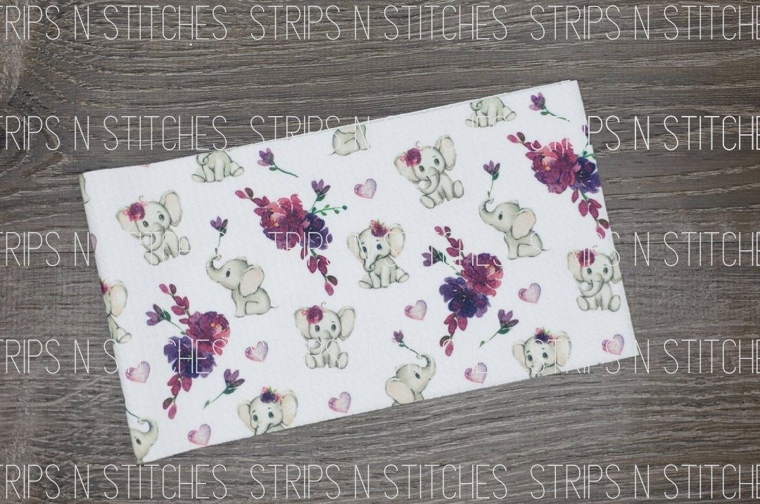 Baby Elephant & Flowers Fabric Strip- Bow Making- Headwrap- Scrunchies