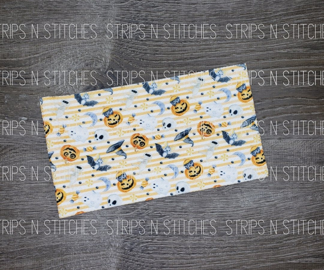 Watercolor Halloween Stripes Fabric Strip- Bow Making- Headwrap- Scrunchies