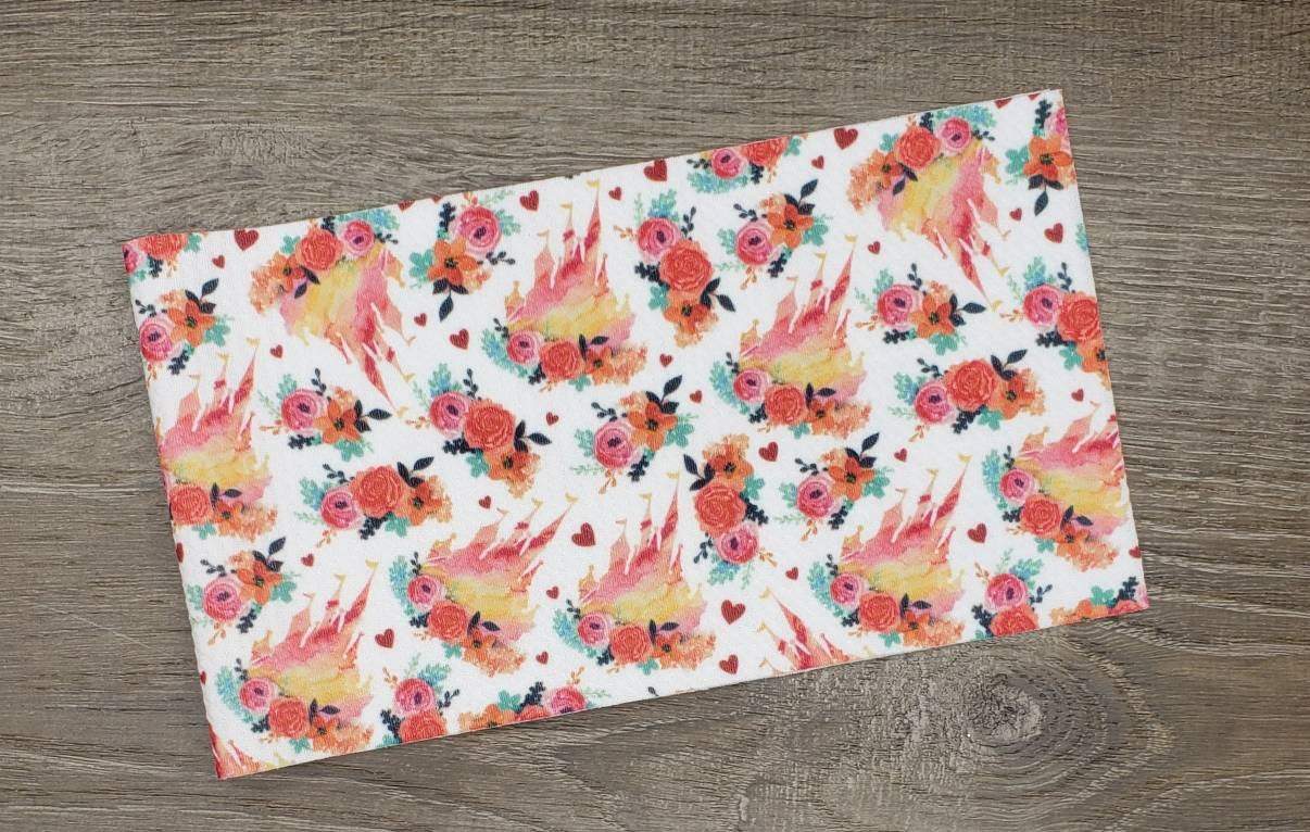 Watercolor Castle Fabric Strip- Bow Making- Headwrap- Scrunchies