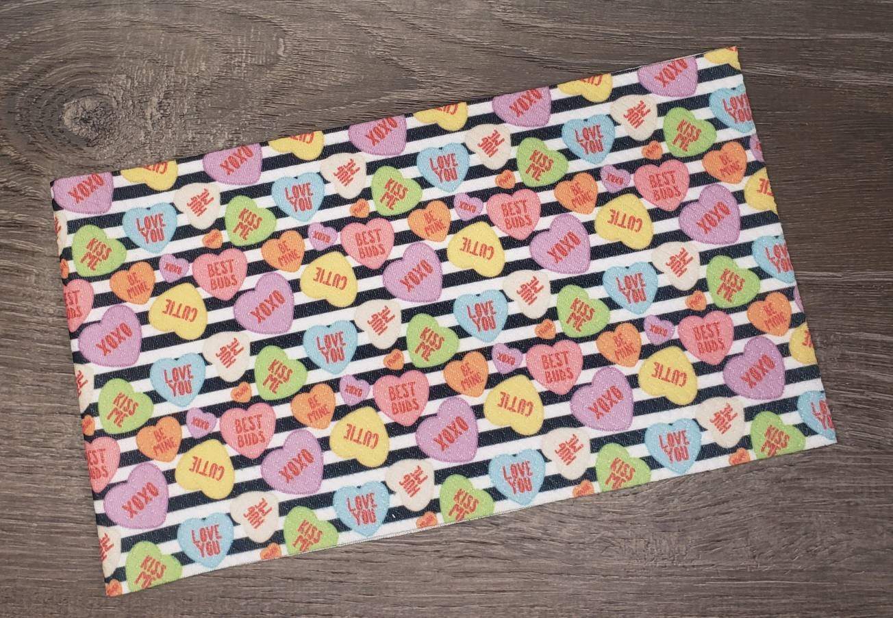 Striped Conversation Hearts Fabric Strip- Bow Making- Headwrap- Scrunchies