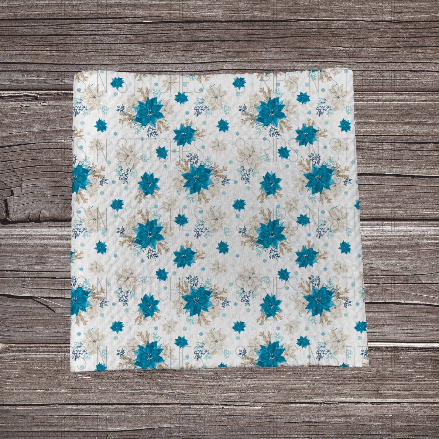 Blue Poinsettias | Fabric Strip- Bow Making- Headwrap- Scrun