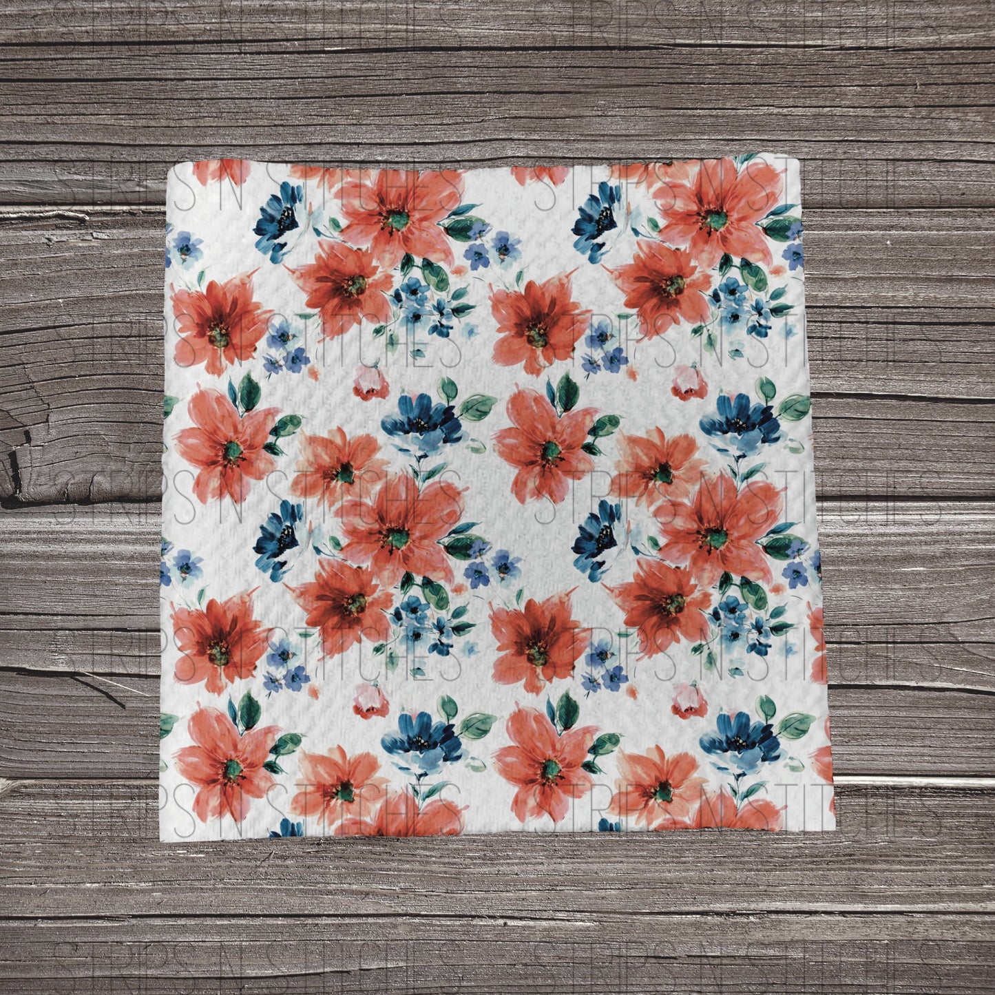 Coral & Navy Flowers | Bullet Fabric Strip | Bow Making | Scrunchie |