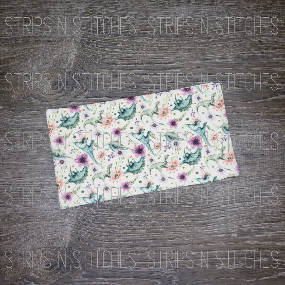 Dinos & Flowers (tan) Fabric Strip- Bow Making- Headwrap- Scrunchies