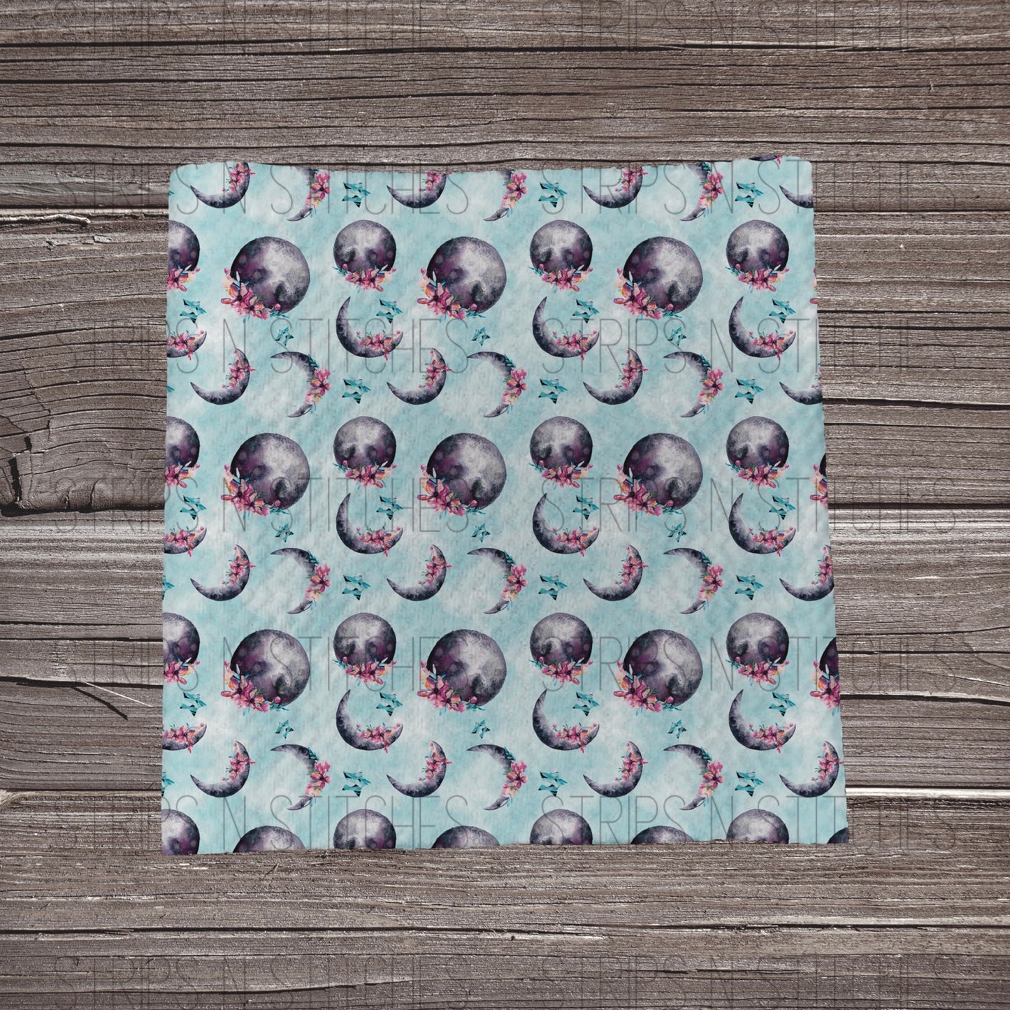 Moons & Flowers Blue | Fabric Strip- Bow Making- Headwrap- Scrunchies