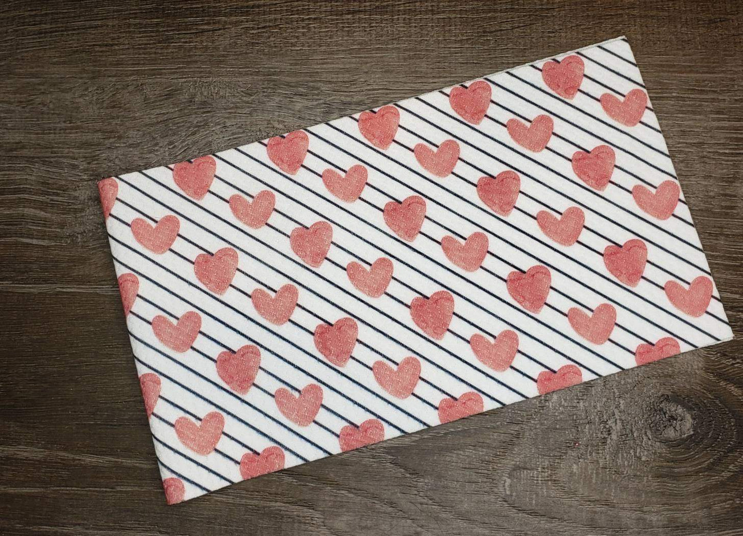 Stripes & Watercolor Hearts Fabric Strip- Bow Making- Headwrap- Scrunchies