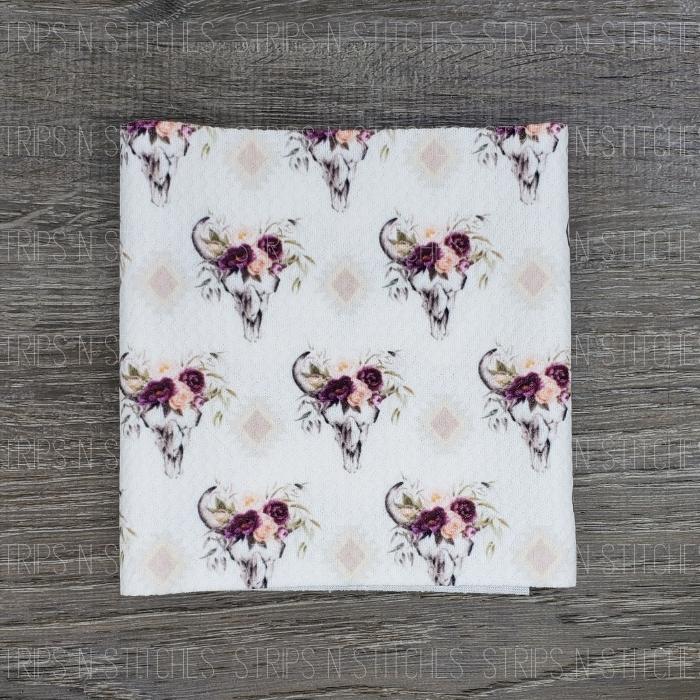 Boho Skulls w/ Purple Flowers | Bullet Fabric Strip | Bow Making | Scrunchie |