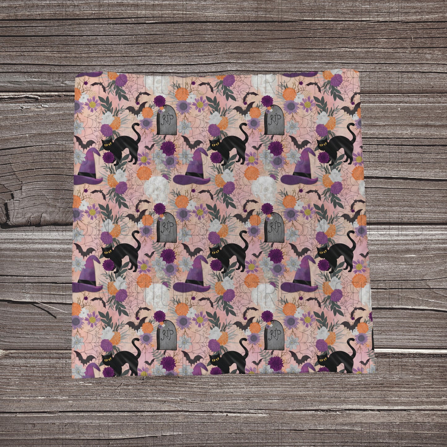 Black Cats & Flowers | Fabric Strip- Bow Making- Headwrap- Scrun