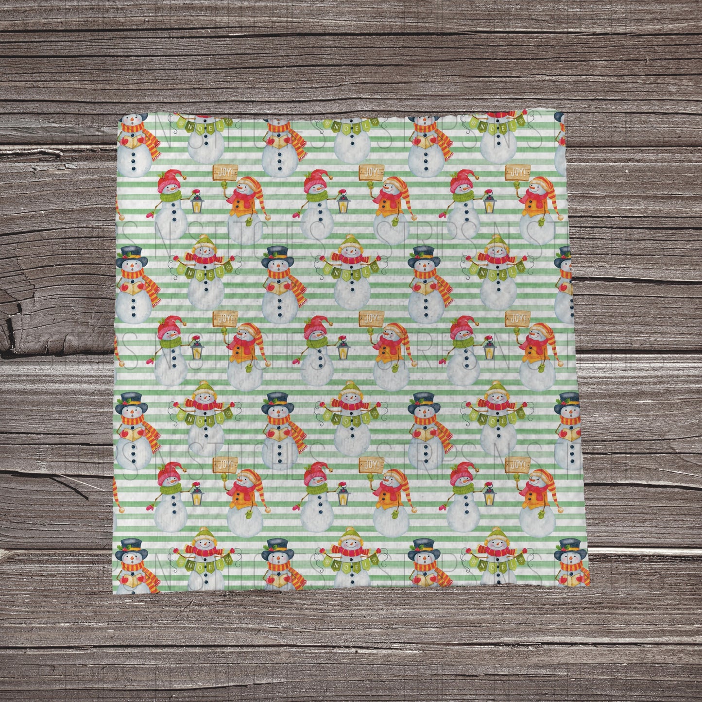 Snowmen & Green Stripes - Fabric Strip- Bow Making- Headwrap- Scrunchies