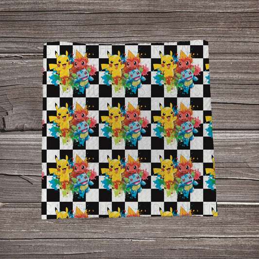 Black & White Checkered Yellow Creature Friends | Fabric Strip- Bow Making- Headwrap- Scrunchies