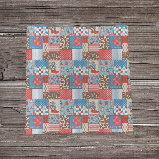 Red, White & Blue Carhartt Cowgirl Patchwork  | Bullet Fabric Strip | Bow Making | Scrunchie | Headwraps