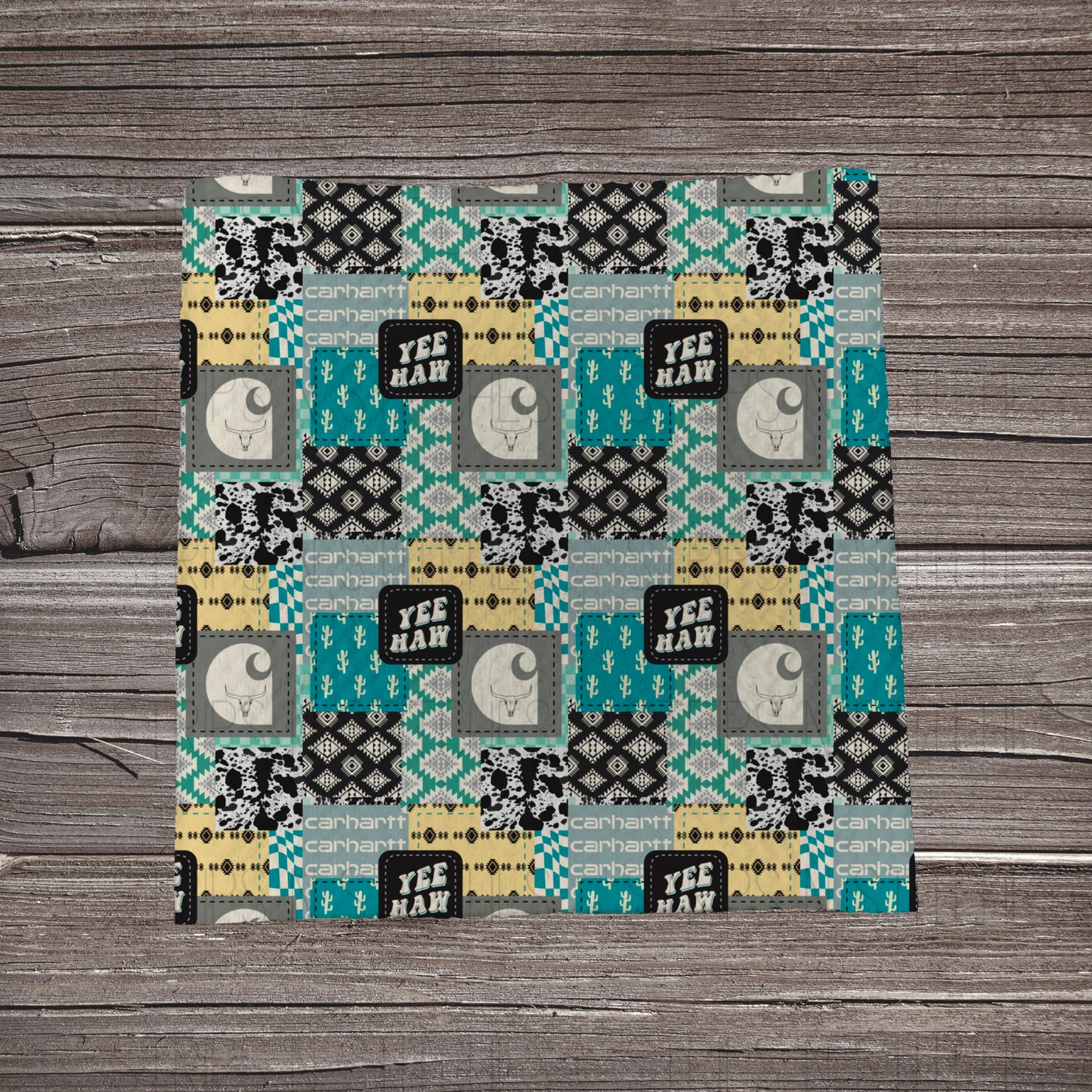 Turquoise Yeehaw Carhartt Patchwork | Bullet Fabric Strip | Bow Making | Scrunchie | Headwraps