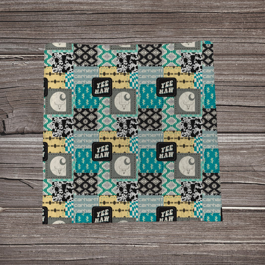 Turquoise Yeehaw Carhartt Patchwork | Bullet Fabric Strip | Bow Making | Scrunchie | Headwraps