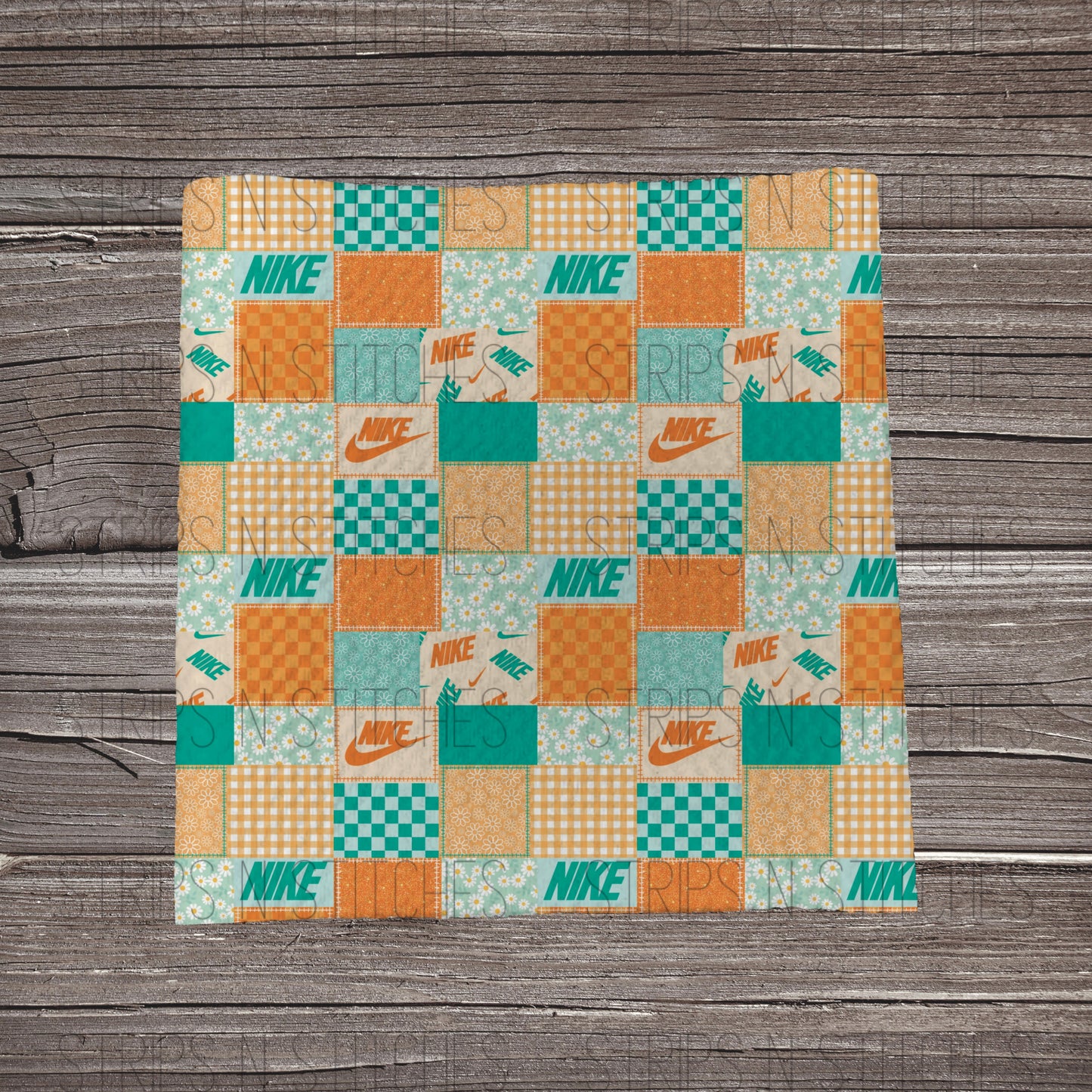 Turquoise & Orange Curved Check ScatterPatchwork | Bullet Fabric Strip | Bow Making | Scrunchie |