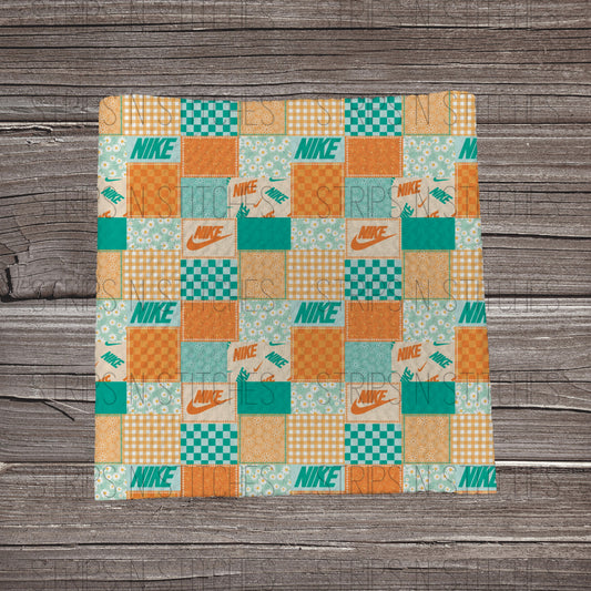 Turquoise & Orange Curved Check ScatterPatchwork | Bullet Fabric Strip | Bow Making | Scrunchie |