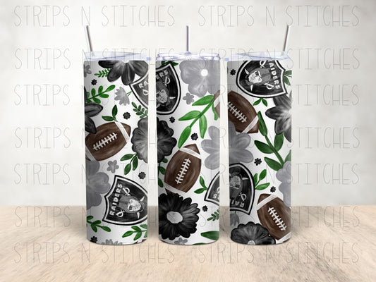 2022 NFL Floral- ALL TEAMS AVAILABLE - 20 Oz Stainless Steel Tumbler with Lid & Straw