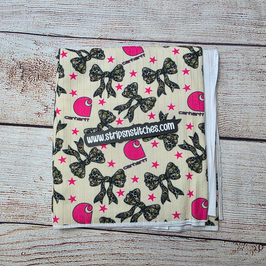 Camo Bows Pink C-Heart - Half Yard- Wide Rib