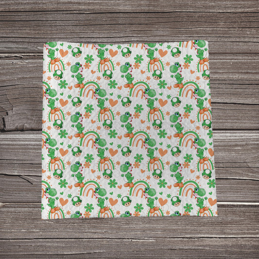 Green Game Dino & Rainbow Scatter |  Fabric Strip- Bow Making- Headwrap- Scrunchie