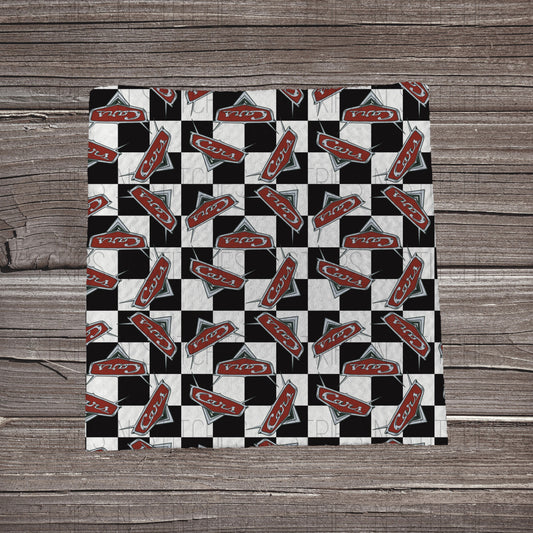 Checkered Cartoon Vehicle Logo |  Fabric Strip- Bow Making- Headwrap- Scrunchie
