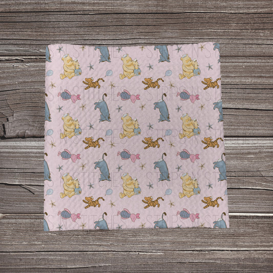 Pink Scatter Sweet Bear & Friends | Fabric Strip- Bow Making- Headwraps- Scrunchiesh