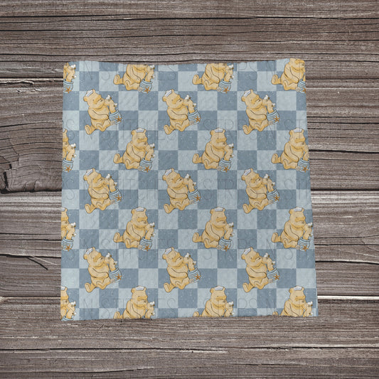 Blue Checkered Bear | Fabric Strip- Bow Making- Headwraps- Scrunchieshma