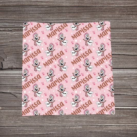 Pink Snowman - CUSTOM NAME  | Fabric Strip | Bow Making | Scrunchie | Headwraps
