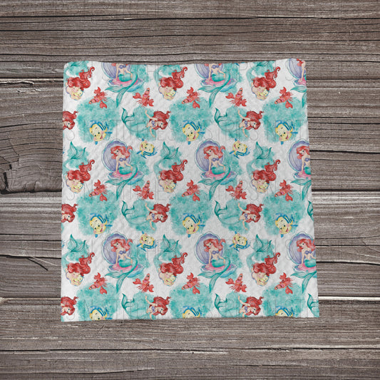 Watercolor Mermaid Girl | Fabric Strip- Bow Making- Headwrap- Scrunchies