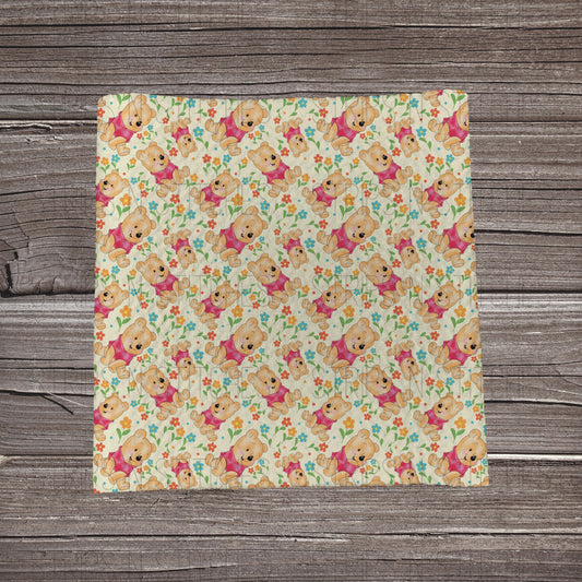 Spring Bloom Honey Bear| Fabric Strip- Bow Making- Headwrap- Scrunchies