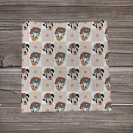 Tan Checkered Christmas Girl MM & Quack | Bullet Fabric Strip | Bow Making | Scrunchie |