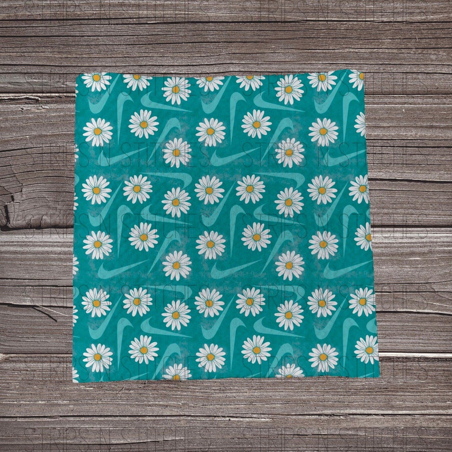 Curved Check Daisies-  Teal | Bow Making | Headwrap | Scrunchies