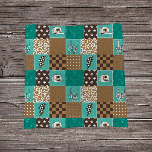 Turquoise & Brown Western Cowpoke Patchwork | Fabric Strip | Bow Making | Scrunchie | Headwraps
