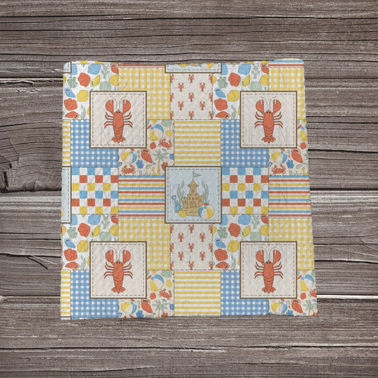 Beach Days Patchwork- Blue & Yellow | Bullet Fabric Strip | Bow Making | Scrunchie