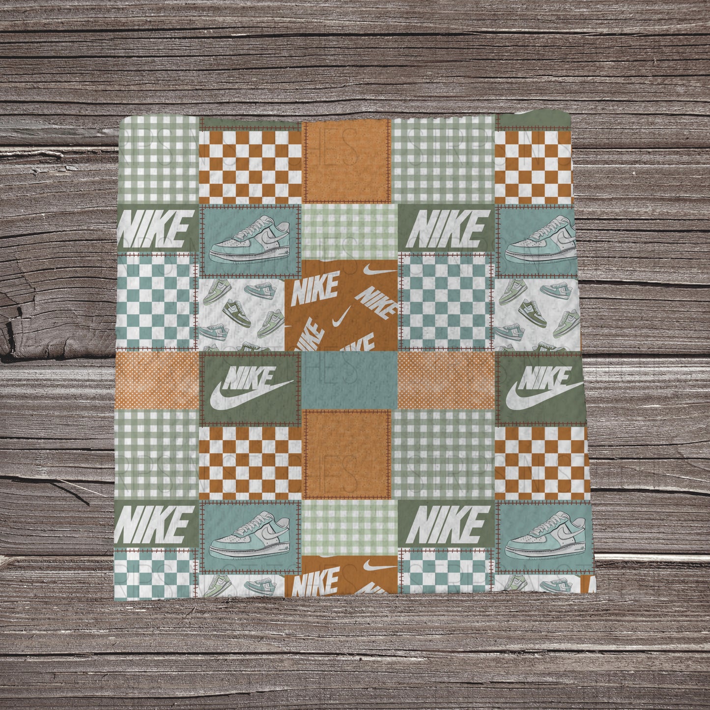 Blue & Brown Curved Check Patchwork | Bullet Fabric Strip | Bow Making | Scrunchie