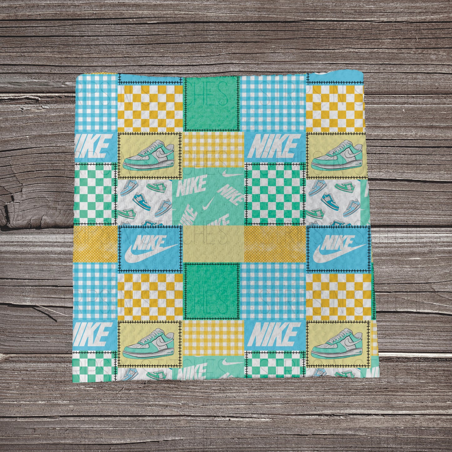 Blue & Yellow Curved Check Patchwork | Bullet Fabric Strip | Bow Making | Scrunchie