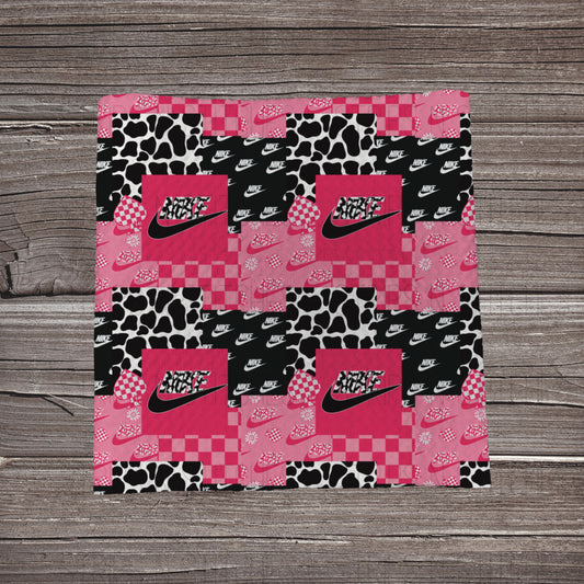 Bright Pink & Black Nike Patchwork | Fabric Strip | Bow Making | Headwrap | Scrunchies