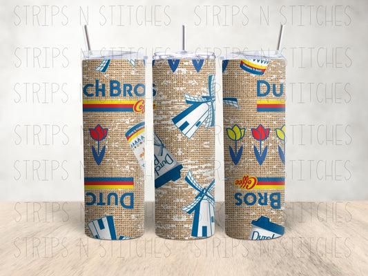 Burlap Dutch Bros- 20 Oz Stainless Steel Tumbler with Lid & Straw
