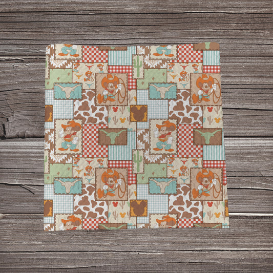 Cowboy Mouse Patchwork | Fabric Strip- Bow Making- Headwrap- Scrunchies