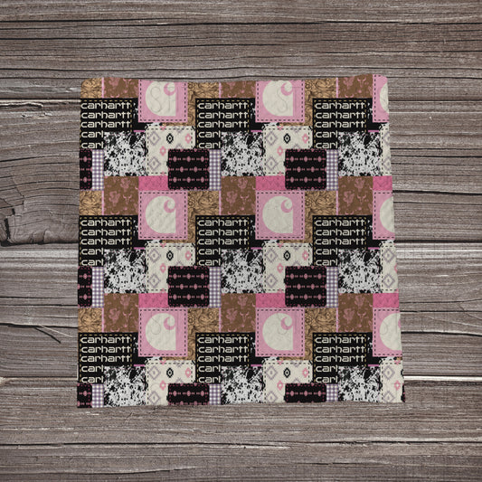 Pink & Brown Carhartt Patchwork | Bullet Fabric Strip | Bow Making | Scrunchie | Headwraps