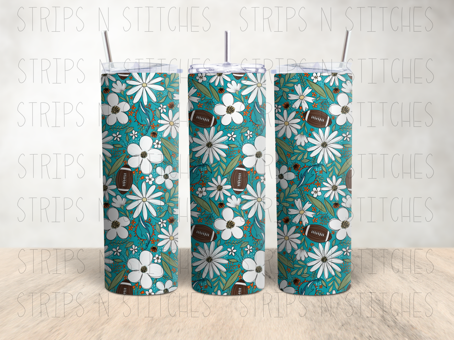 2023 NFL Floral- ALL TEAMS AVAILABLE -20 Oz Stainless Steel Tumbler with Lid & Straw