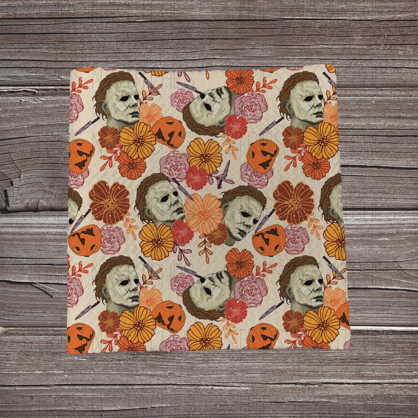 Floral Michael Meyers & Pumpkins | Fabric Strip- Bow Making- Headwraps- Scrunchies