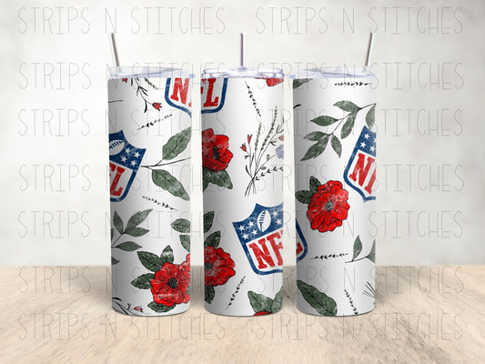 Floral NFL Logo - 20 Oz Stainless Steel Tumbler with Lid & Straw