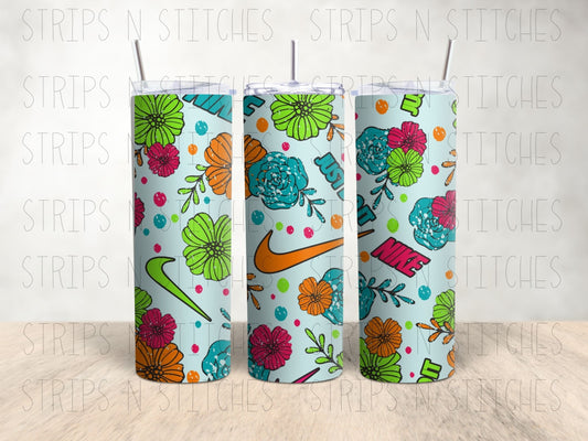 Floral Nike  - 20 Oz Stainless Steel Tumbler with Lid & Straw