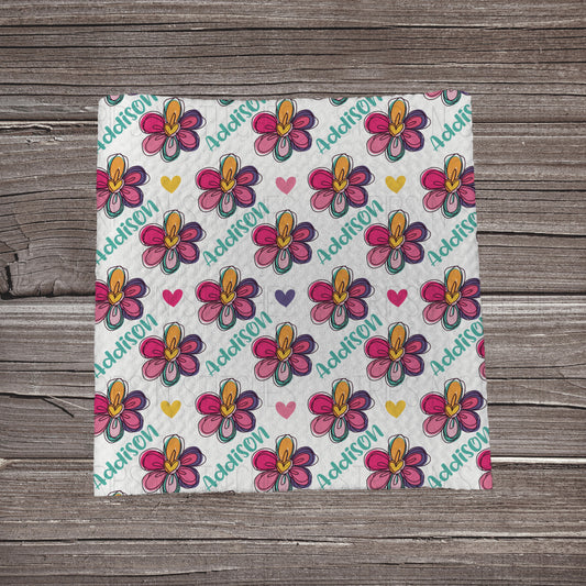 Flowers & Hearts - CUSTOM NAME  | Fabric Strip | Bow Making | Scrunchie | Headwraps