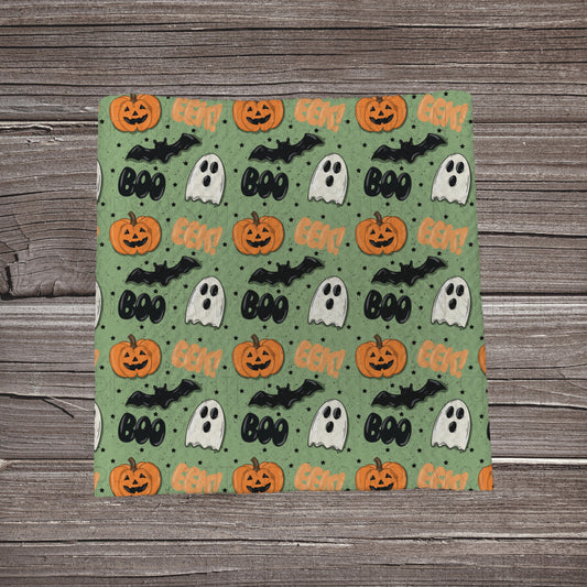 Green Boo Ghosts & Pumpkins | Fabric Strip | Bow Making | Headwrap | Scrunchies