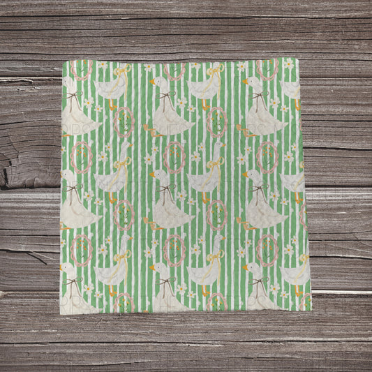 Green Striped Geese | Fabric Strip- Bow Making- Headwrap- Scrunchies