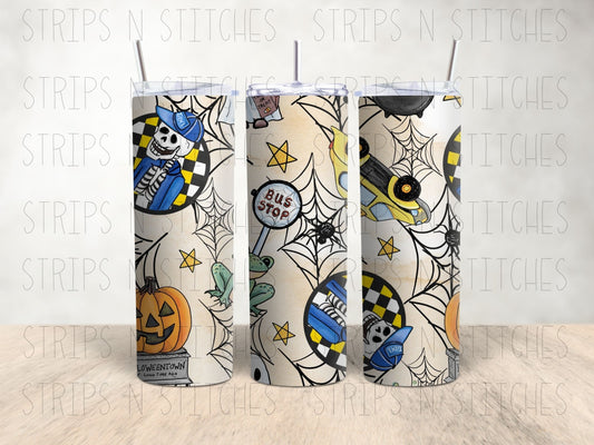 HalloweenTown Bus Stop - 20 Oz Stainless Steel Tumbler with Lid & Straw