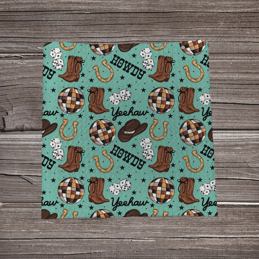 Teal & Brown Howdy Scatter |  Fabric Strip- Bow Making- Headwrap- Scrunchies
